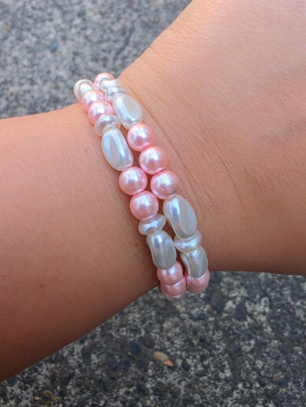 Handmade Pink & Iridescent Glass Pearl Beaded Bracelet Set (2-Piece)